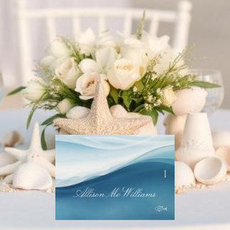 Wedding Place Cards Fish Icon-Serene Blue
