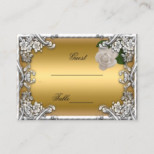 Customizable Wedding Place Cards Gold Cream Rose Silver White Business Card Template