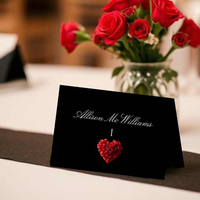 Wedding Place cards--Heart Shaped Red Roses Table Number (Wedding Place Cards Red Roses)