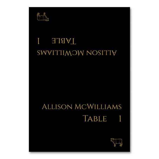 Wedding Place cards-Meat Icon-Black and Gold- Table Number (Front)