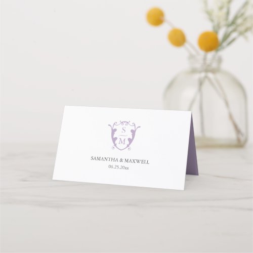 Wedding Place Cards Monogram Crest Lilac