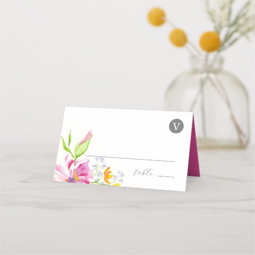 Wedding Place Cards Monogram Pink Flowers