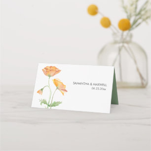 Wedding Place Cards Orange Floral Watercolor