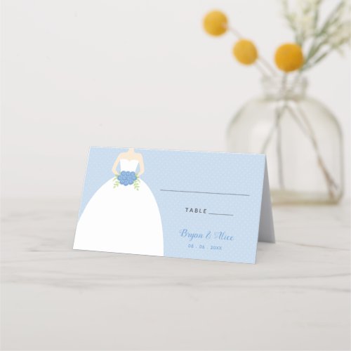Wedding Place Cards Pastel Blue Wedding Gown