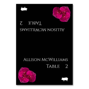 Wedding Place cards-Pork Icon-Black Fuchsia White- Table Number