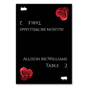 Wedding Place cards-Pork Icon-Heart Shaped Red Ros Table Number