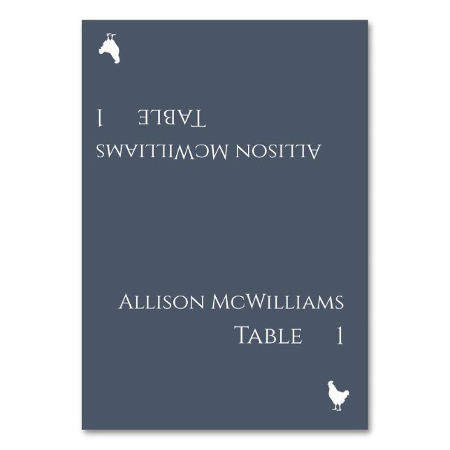 Wedding Place cards-Poultry Icon-Blue and White- Table Number (Front)