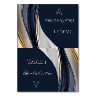 Wedding Place cards-Poultry Icon-Blue White Gold- Table Number