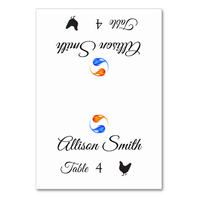 Wedding Place Cards-Poultry Icon-Twin Flames- Table Number (Front)