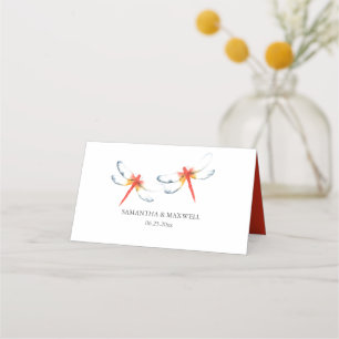 Wedding Place Cards Red Dragonflies
