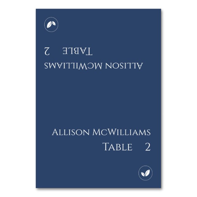 Wedding Place cards-Vegetarian-Dark Blue and White Table Number (Front)