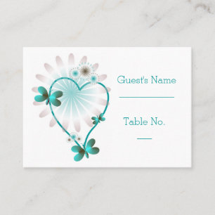 Wedding Place Setting Card Mint Butterfly Heart