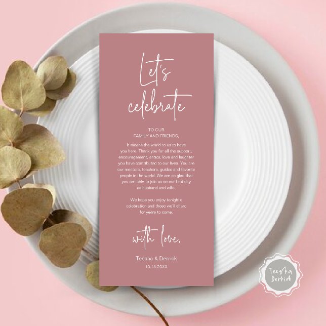 Wedding Place Setting Dinner Party Thank You Card (Modern Wedding Dinner Place Setting Dinner Party Thank You Card, Let's Celebrate, Dusty Rose Pink)