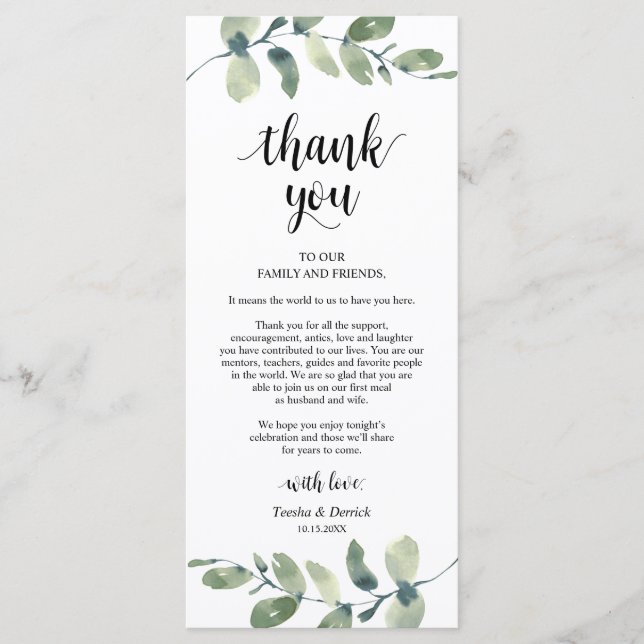Wedding Place Setting Eucalyptus Thank You Card (Front)