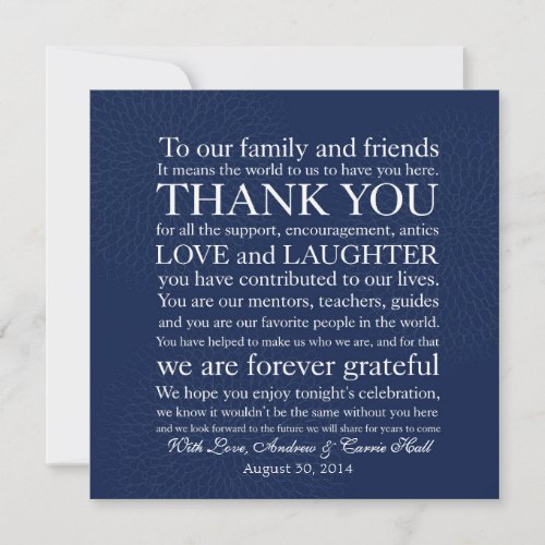Wedding Place Setting Place Card Thank You Message