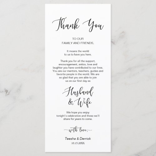 Wedding Place Setting Thank You Black Font Card