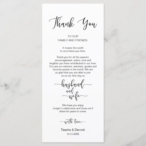 Wedding Place Setting Thank You Black Font Cards