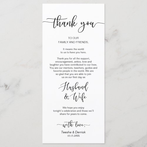 Wedding Place Setting Thank You Black Script Card