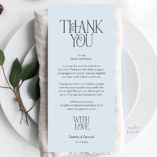 Wedding Place Setting Thank You Misty Blue Card