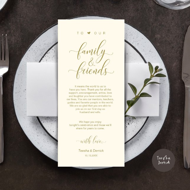 Wedding Place Setting Thank You Modern Classy Card (Modern Classy Wedding Dinner Place Setting Thank You Card, in Yellow Gold)