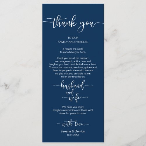 Wedding Place Setting Thank You Navy Blue Card