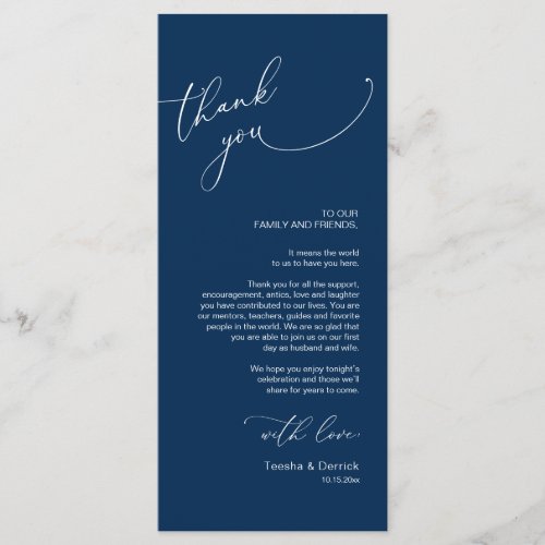 Wedding Place Setting Thank You Navy Blue Card