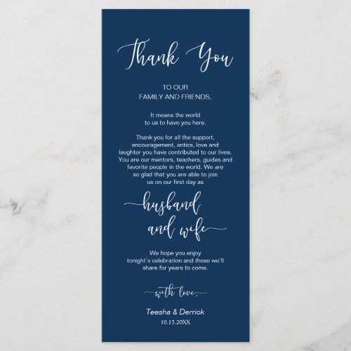 Wedding Place Setting Thank You Navy Blue Cards