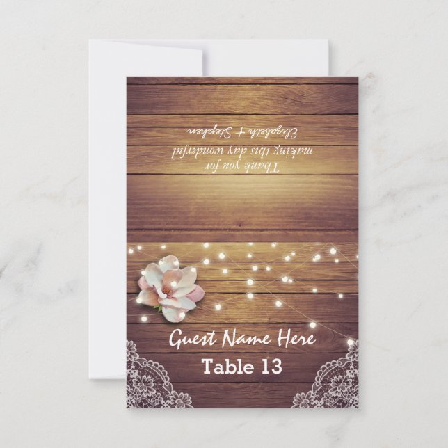 Wedding Place Table Number  Floral Light Wood Lace (Front)