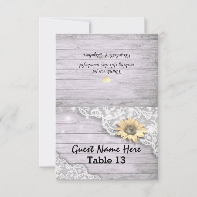 Wedding Place Table Number Lace Sunflower Wood (Front)