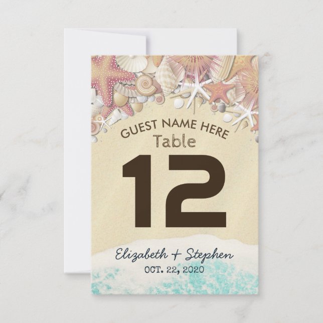 Wedding Place Table Number Summer Beach Starfish (Front)