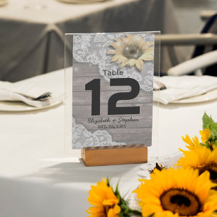 Wedding Place Table Numbers Lace Sunflower Wood