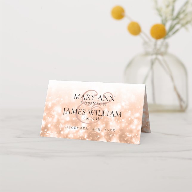Wedding Placecard Rose Gold Shimmer Lights (Back)