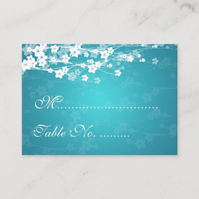 Wedding Placecards Cherry Blossom Blue (Front)