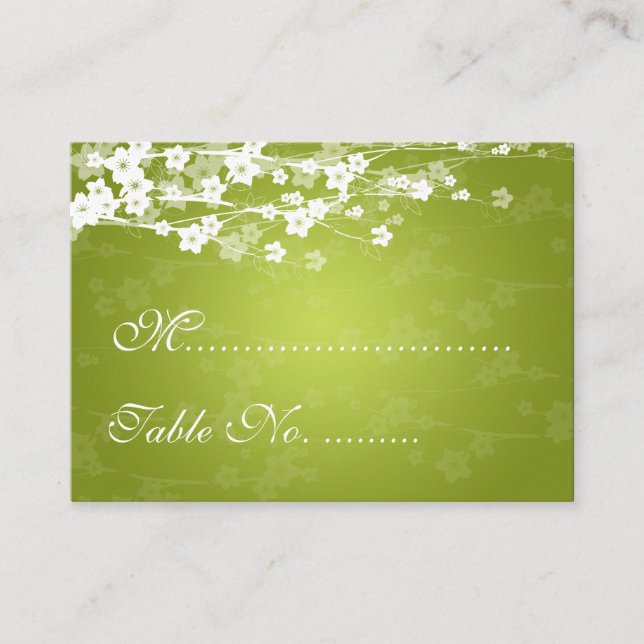 Wedding Placecards Cherry Blossom Lime Green (Front)