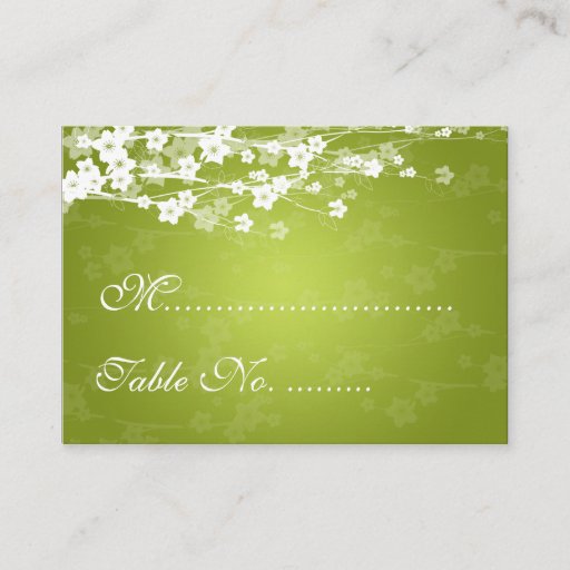 Customizable Wedding Placecards Cherry Blossom Lime Green Business Card Template