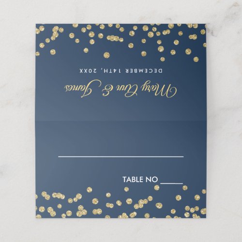 Wedding Placecards Gold Faux Glitter Confetti Navy