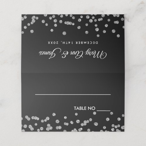 Wedding Placecards Silver Glitter Confetti Black