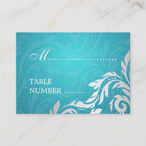 Wedding Placecards Swirly Flourish Aqua Blue Business Card