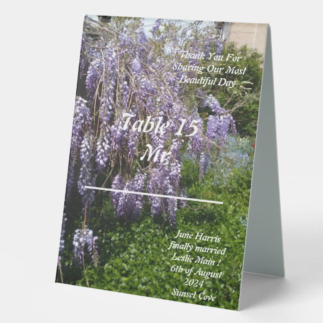 Wedding  Placecards Wisteria Table Tent (Front)