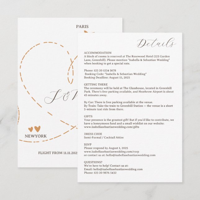 Wedding Plane Travel Flight Details Enclosure Card (Front/Back)