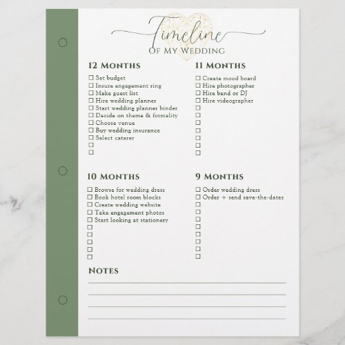Wedding Planner 12 _ 5 Months Timeline Binder Page