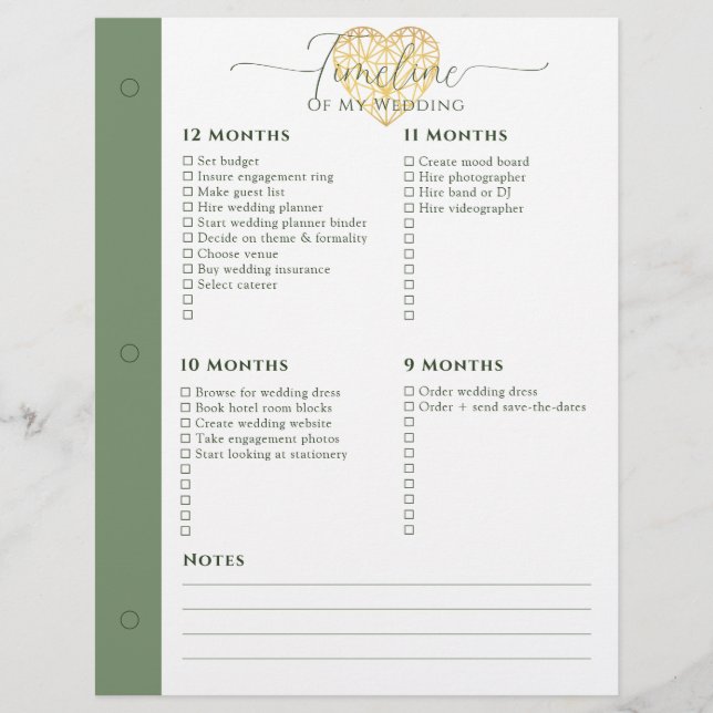 Wedding Planner 12 - 5 Months Timeline Binder Page (Front)