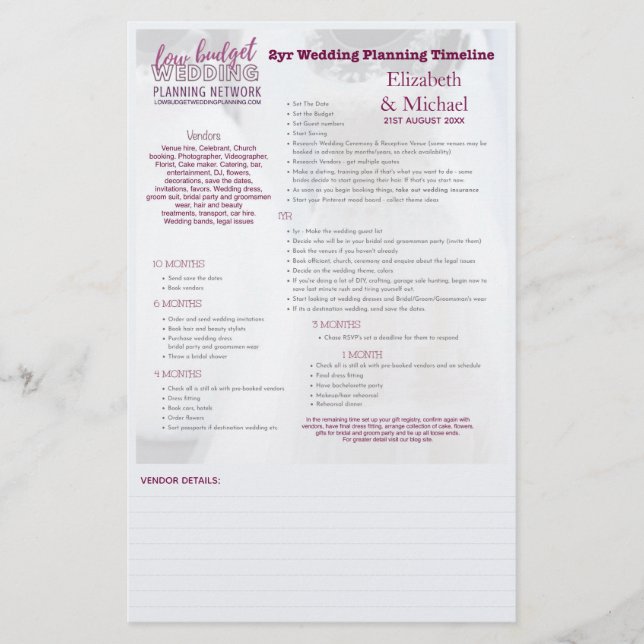 Wedding Planner 2yr Timeline Personalized Printabl (Front)