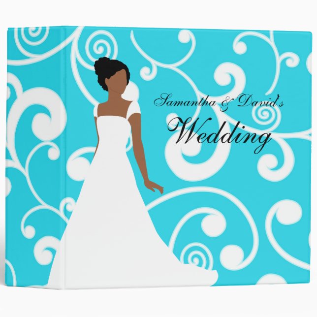 Wedding Planner African American Bride Turquoise Binder (Front/Spine)