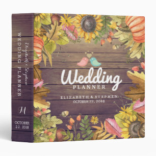 Wedding Planner Autumn Maple Leaves Pumpkins Wood 3 Ring Binder