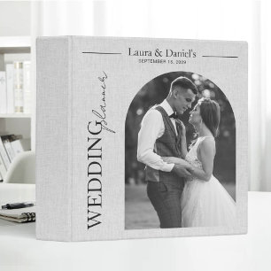 Wedding Planner Beige Linen Personalized Photo 3 Ring Binder