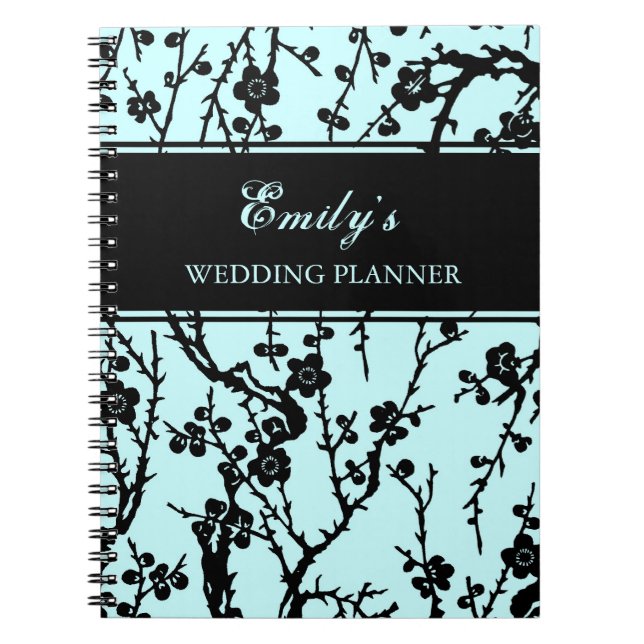 Wedding Planner Black & Turquoise Floral Notebook (Front)