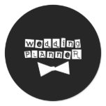 Wedding Planner Bow Tie White on Black Classic Round Sticker
