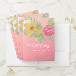 Wedding Planner Chic Rose Flower Pink Gold Glitter Pocket Folder