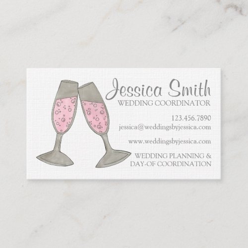 Wedding Planner Coordinator Bubbly Pink Champagne Business Card